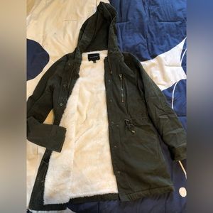 Banana Republic Olive Green fur lined coat, Size XS